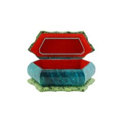 Шестигранная шкатулка из змеевика «Ящерица» с зеркалом для украшений