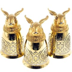 Позолоченные стопки перевёртыши «Заяц» (3 шт) в подарочном футляре