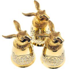 Позолоченные стопки перевёртыши «Заяц» (3 шт) в подарочном футляре