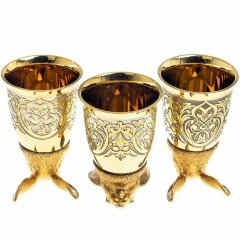 Позолоченные стопки перевёртыши «Заяц» (3 шт) в подарочном футляре