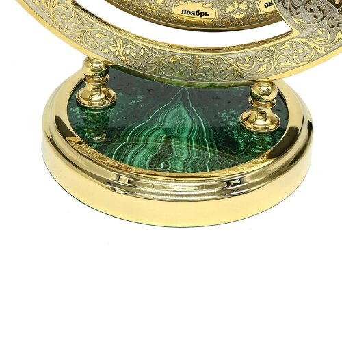 Кабинетные часы «Вечный календарь» на камне малахит в подарок начальнику