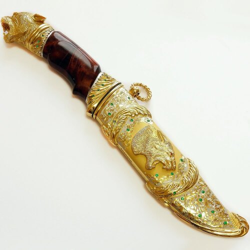 Подарочный нож «Пантера» в металлических ножнах с позолотой