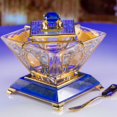 Красивая икорница «Жемчужный сапфир» с полудрагоценными камнями для юбилея свадьбы