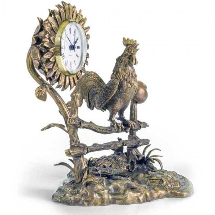 Скульптурная композиция с часами «Петух и подсолнух»