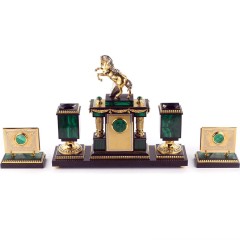 Настольный набор органайзер из малахита «Конь с попоной» в подарок руководителю