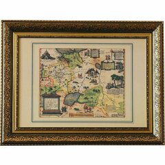 Старая карта в античном багете «Россия, Московия и Тартария» 1562 г. (копия)