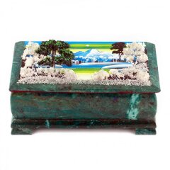 Подарочная шкатулка из змеевика «Зимний пейзаж» для украшений