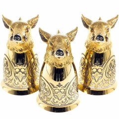 Позолоченные стопки перевёртыши «Кабан» (3 шт) в подарочном футляре