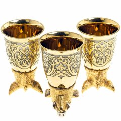 Позолоченные стопки перевёртыши «Кабан» (3 шт) в подарочном футляре