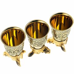 Позолоченные стопки перевёртыши «Кабан» (3 шт) в подарочном футляре