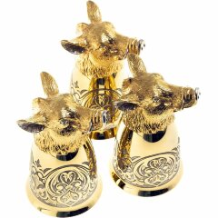 Позолоченные стопки перевёртыши «Кабан» (3 шт) в подарочном футляре