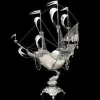 Серебряный корабль ручной работы «Созвездие» из морской раковины NAUTILUS с жемчугом