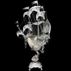 Серебряный корабль ручной работы «Созвездие» из морской раковины NAUTILUS с жемчугом