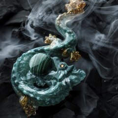 Ёлочная игрушка «Зелёный дракон» с камнем (малахит) — символ Нового 2024 года