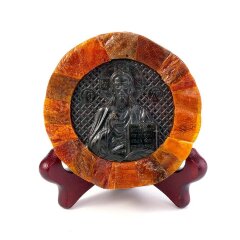 Настольная икона «Господь Вседержитель» из натурального балтийского янтаря