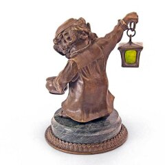 Бронзовая фигурка светильник «Гном с фонариком» для интерьера