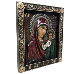 Большая резная икона «Казанская Божья Матерь» с кристаллами Swarovski