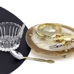 Златоустовская икорница на агате «Рак» в каталоге столовых приборов для праздничного стола