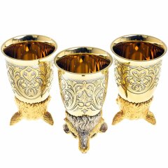 Позолоченные стопки перевёртыши «Лиса» (3 шт) в подарочном футляре