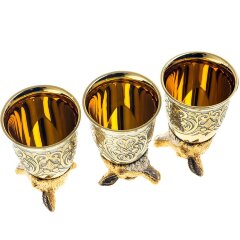 Позолоченные стопки перевёртыши «Лиса» (3 шт) в подарочном футляре