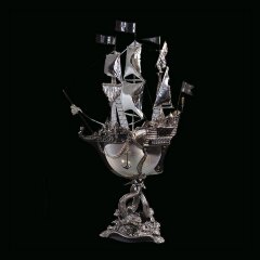 Серебряный корабль ручной работы «Галеон» из морской раковины NAUTILUS с жемчугом