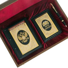 Подарочный набор «Герб России» (обложка автодокументы, ежедневник, ручка)