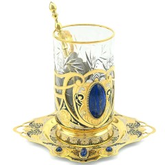 Чайный набор «LAZURITE» — позолоченный подстаканник на блюдце