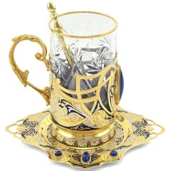 Чайный набор «LAZURITE» — позолоченный подстаканник на блюдце