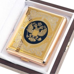 Позолоченный портсигар на 20 сигарет «Герб России» в подарок руководителю