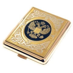 Позолоченный портсигар на 20 сигарет «Герб России» в подарок руководителю