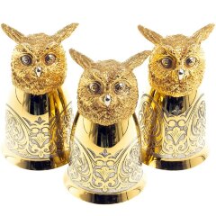 Позолоченные стопки перевёртыши «Филин» (3 шт) в подарочном футляре