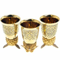 Позолоченные стопки перевёртыши «Филин» (3 шт) в подарочном футляре