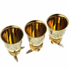 Позолоченные стопки перевёртыши «Филин» (3 шт) в подарочном футляре