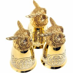 Позолоченные стопки перевёртыши «Филин» (3 шт) в подарочном футляре