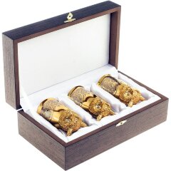 Позолоченные стопки перевёртыши «Филин» (3 шт) в подарочном футляре