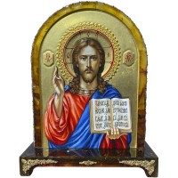 Подарочная икона ручной работы «Спас Вседержитель» из янтаря