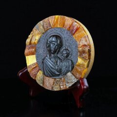 Настольная икона «Пресвятая Богородица» из натурального балтийского янтаря