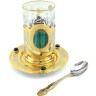 Подстаканник позолоченный «MALACHITE» на блюдце в подарочном футляре