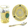 Подстаканник позолоченный «MALACHITE» на блюдце в подарочном футляре