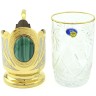 Подстаканник позолоченный «MALACHITE» на блюдце в подарочном футляре