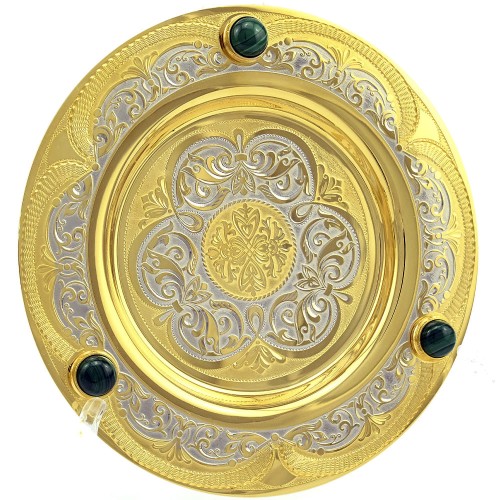 Подстаканник позолоченный «MALACHITE» на блюдце в подарочном футляре