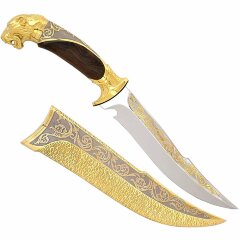 Подарочный нож «Тигр» в позолоченных ножнах в футляре