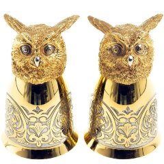 Позолоченные стопки перевёртыши «Филин» (2 шт) в подарочном футляре