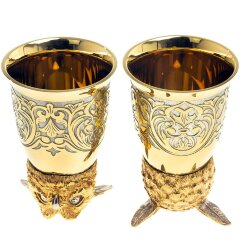 Позолоченные стопки перевёртыши «Филин» (2 шт) в подарочном футляре