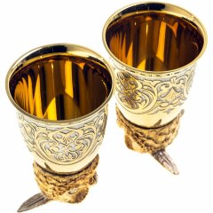 Позолоченные стопки перевёртыши «Филин» (2 шт) в подарочном футляре