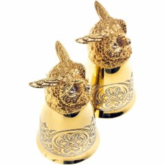 Позолоченные стопки перевёртыши «Филин» (2 шт) в подарочном футляре