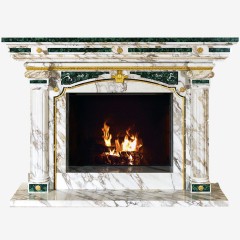 Элитный камин из натурального камня «Классицизм» (светлый мрамор, малахит) для интерьера дома