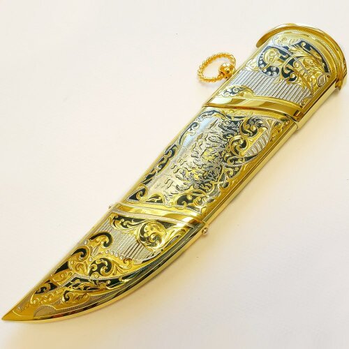 Подарочный нож «Акула» в металлических ножнах с позолотой