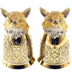 Позолоченные стопки перевёртыши «Лиса» (2 шт) в подарочном футляре