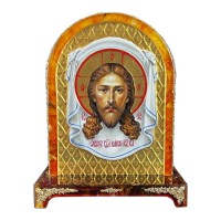 Подарочная икона ручной работы «Спас нерукотворный» из янтаря